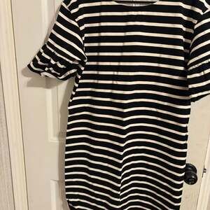J. Crew Black White Striped Ruffle Bell Sleeve Shift Dress